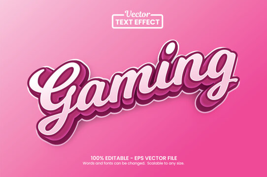 3D cute pink gaming text effect, editable girl gamer script typography vector style