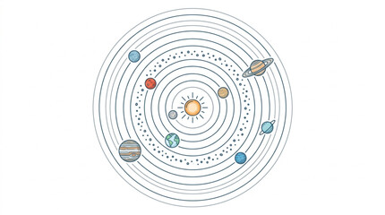 Colorful Solar System Diagram with Planets and Orbits. © Erda