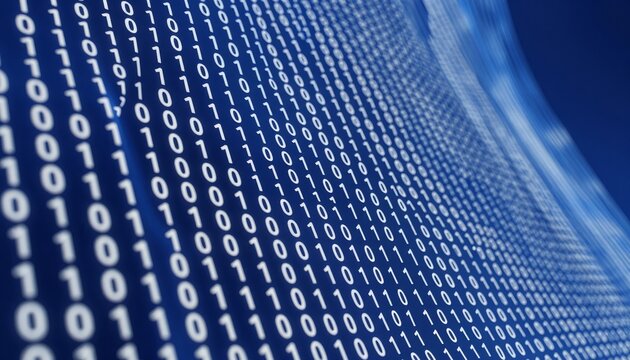 Abstract Digital Binary Code Background with Blue Wave Motion