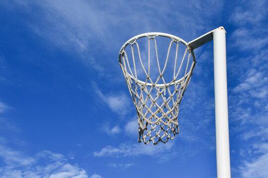 netball hoop against blue sky