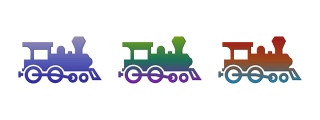 Three colorful steam train icons with gradient design © MDBodrul