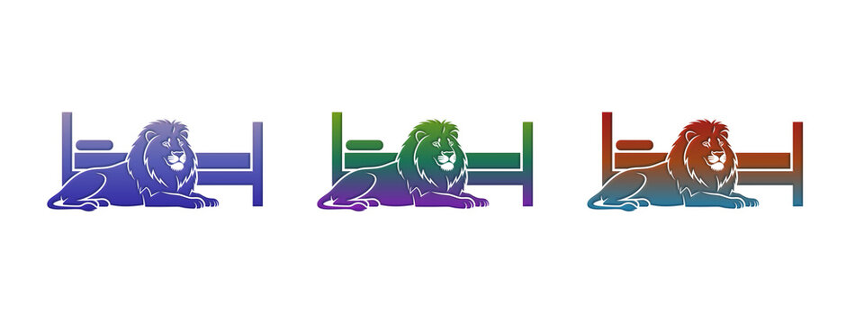 Gradient lion resting on a bed icon set