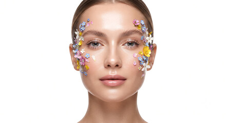 Obraz premium Natural beauty enhanced by delicate floral embellishments on face