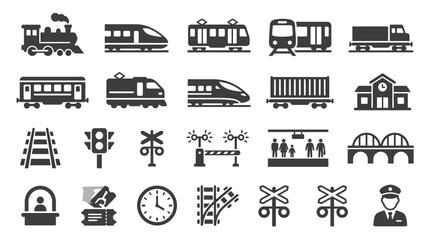 Collection of Professional Railway and Public Transportation Vector Icons Set © matahari