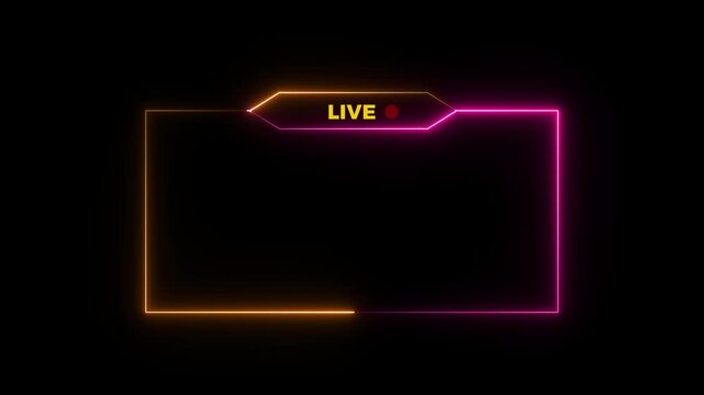 Glowing neon streaming live Stream overlay motion graphics.Abstract neon gaming live streaming frame animation.media player or streaming service video concept icon on transparent background.