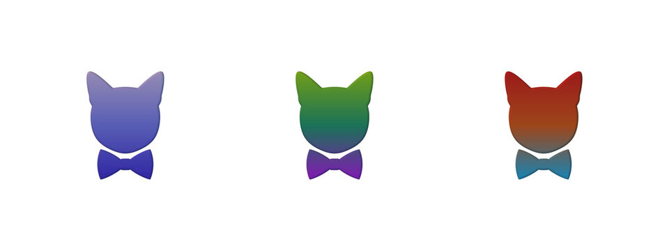 Three colorful cat head icons with bow ties