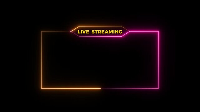 Glowing neon streaming game live Stream overlay motion graphics.Abstract neon live streaming frame animation.media player or streaming service video concept icon on transparent background.