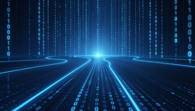 Abstract Digital Data Flow Background with Glowing Binary Code