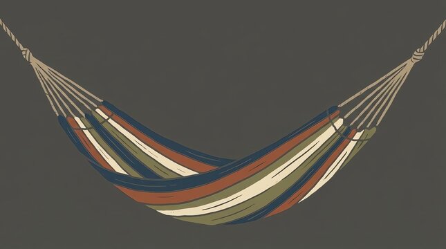 Striped Hammock Hanging Isolated on Dark Gray Background, Relaxing Outdoor Furniture