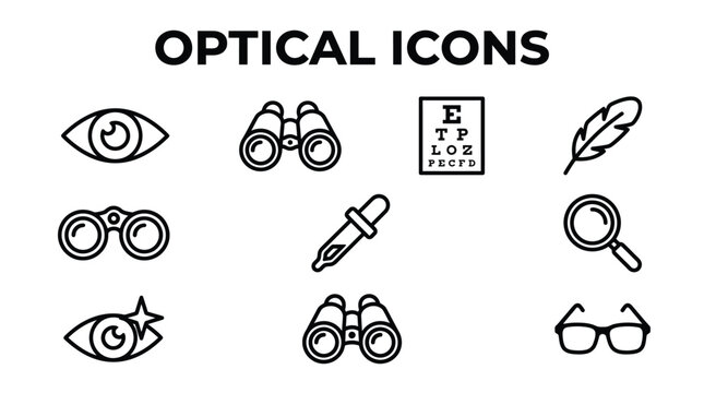 Set of Linear Optical Equipment Symbols for Vision Testing and Eye Health Care