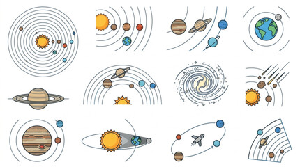 Colorful Solar System Planets and Orbits Illustration. © Darsa