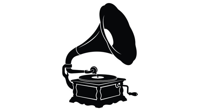 Black gramophone on white background