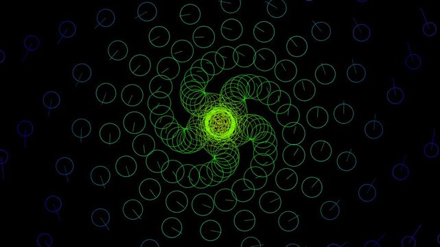 Colorful Generative Circle Swirl Motion Design Element with Rainbow Gradient Effect on Dark Background