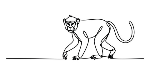 Continuous single line drawing of a monkey walking © Mr Ishan