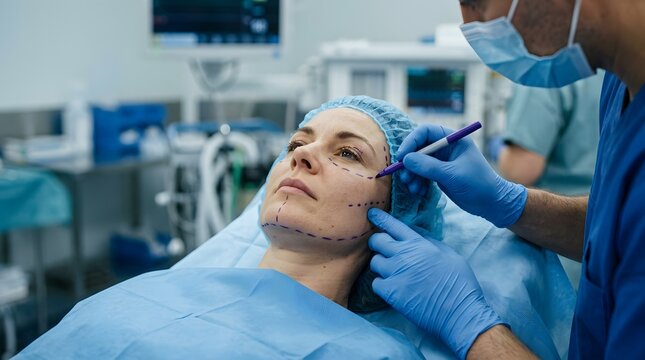 Facial rejuvenation planning surgeon marking guidelines for cosmetic surgery procedure