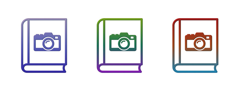 Three colorful photo album icons with camera symbols