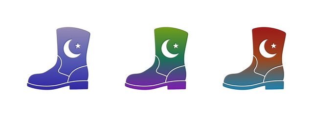 Obraz premium Colorful boots with moon and star symbols set