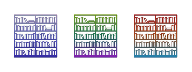 Three colorful bookshelf icons with many books