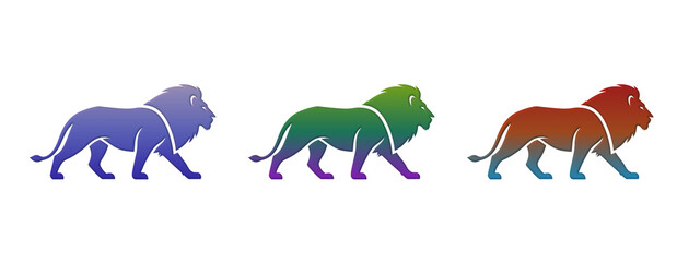 Set of three colorful gradient walking lion icons © FOYJUL