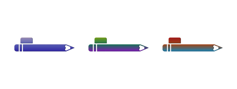 Three colorful pencil icons with erasers