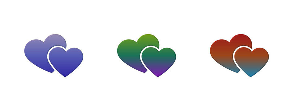 Three pairs of colorful gradient hearts icons