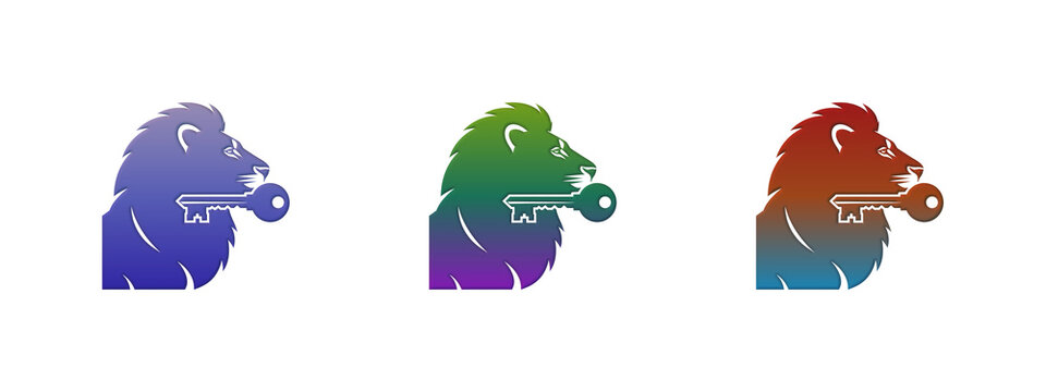 Lion head logo icon holding a key in its mouth