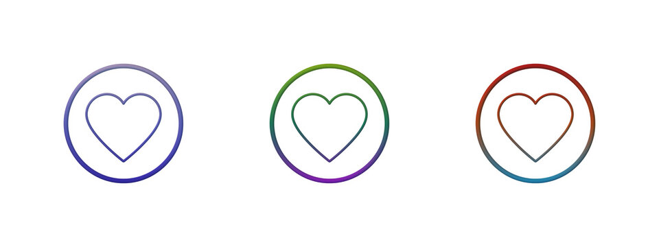 Three colorful heart icons with gradient circle borders