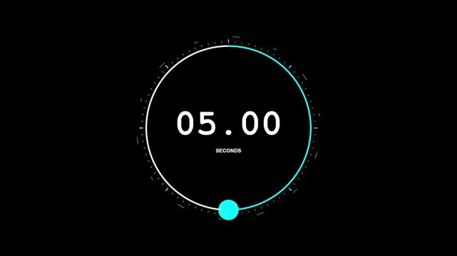 Cyan circular digital clock for video editing on black background