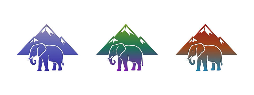 Elephant and mountain logo vector set