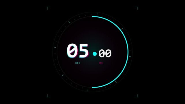 Digital countdown clock for video editing with neon circular display