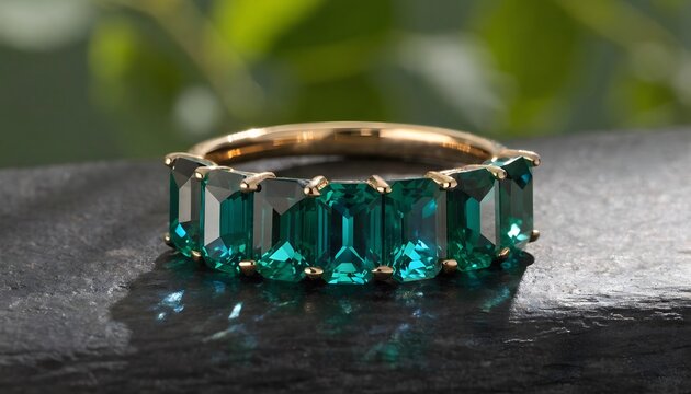 Vintage ring with green gemstones and antique design