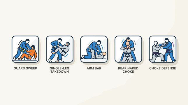 Brazilian Jiu Jitsu Martial Arts Technique Instruction Icons