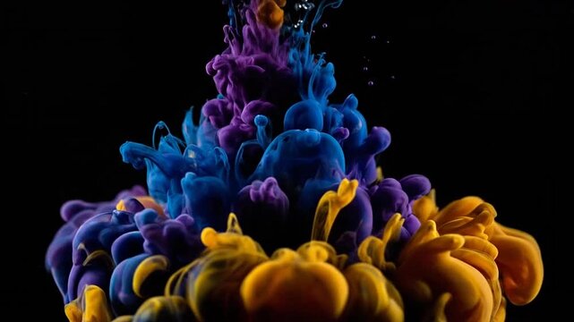 Orange and purple ink plume on black background.