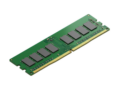 Computer RAM memory module. Electronic hardware component for PC performance upgrade.