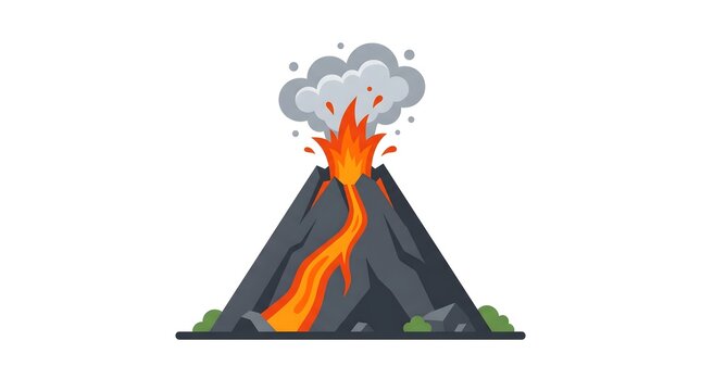 Erupting Volcano Flat Illustration Isolated on White Background