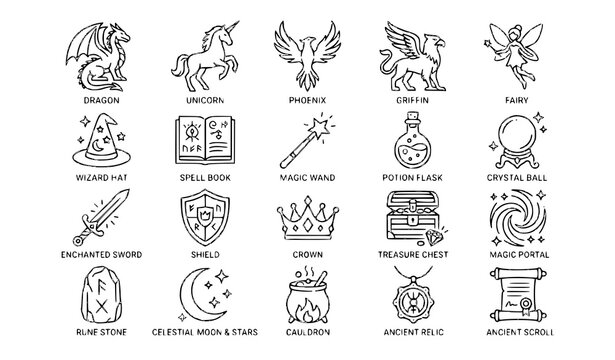 Mystical Magic and Alchemy Outline Vector Pack