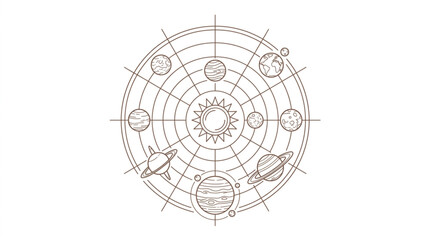 Detailed astronomical diagram of the solar system. © Areda