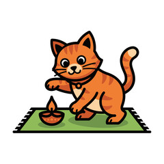 Fototapeta premium Cute orange tabby cat playing with a traditional Indian oil lamp.