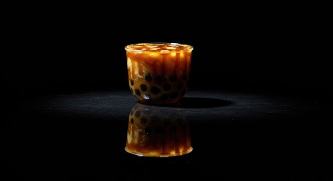 Close-up of a whiskey glass on a dark wooden table with warm lighting.