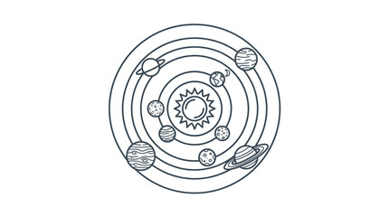 Detailed black and white solar system illustration. © Wazakunf