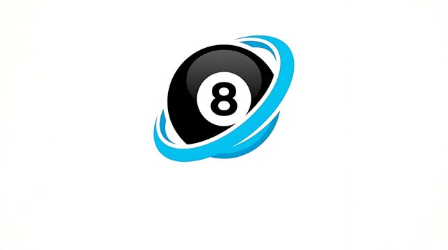 Abstract 8 Ball Sphere Logo Icon Design Featuring Dynamic Blue Swoosh Motion Accents on White Background for Gaming and Entertainment Branding