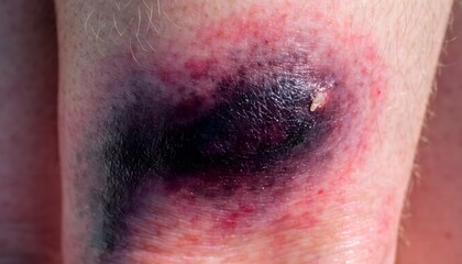 Fototapeta premium Severe shin impact contusion and bone bruising, leg trauma, personal accident, and health insurance concept reference