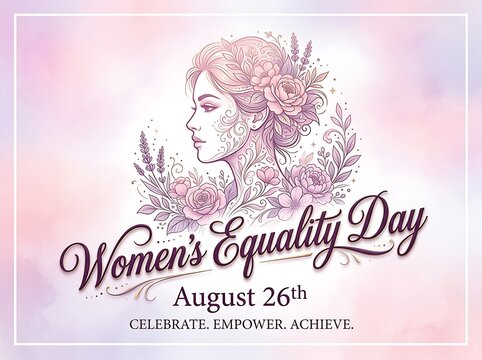 Beautiful artistic illustration celebrating womens equality day with floral design and elegant typography