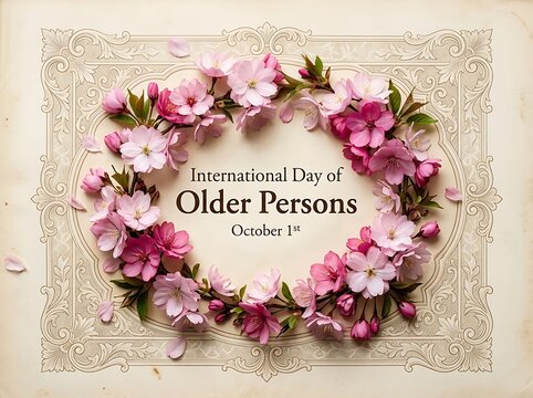 Beautiful floral wreath design celebrating international day of older persons on vintage background