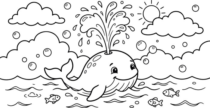 Whale spouting water cartoon illustration for children's activities