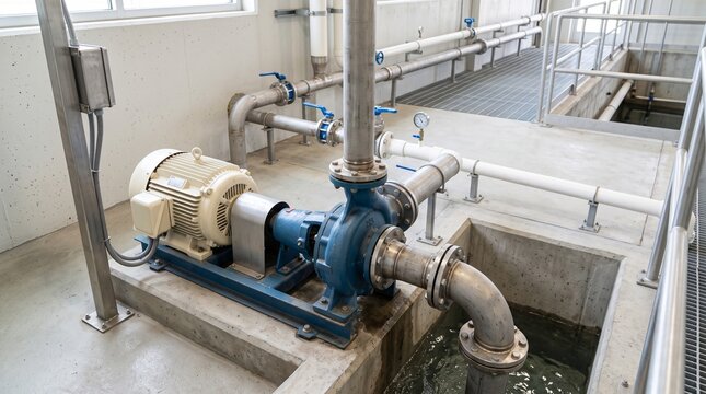 Industrial water pump system installed in modern facility environment  