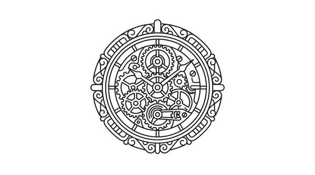 Ornamental Clockwork Mechanism Vector Illustration