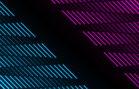 Blue and purple neon laser lines abstract tech futuristic background. Glowing vector design