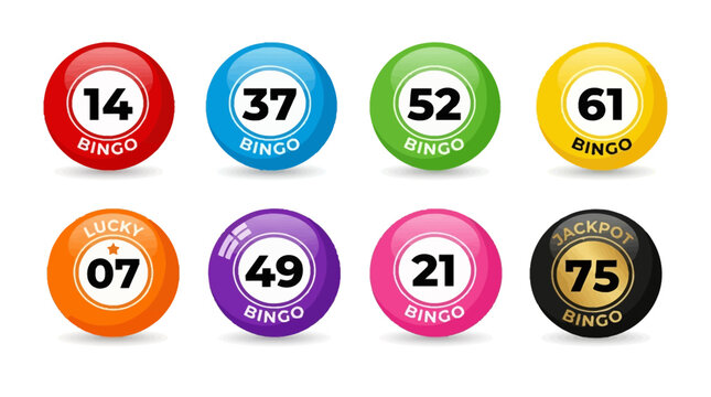 Vector Set of Bingo Balls with Numbers and Symbols, Representing Luck, Chance, and Gambling Games in a Vibrant and Playful Design, Perfect for Lottery and Casino Themes