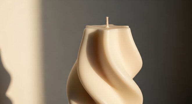 Elegant Twisted Pillar Candle in Warm Sunlight.